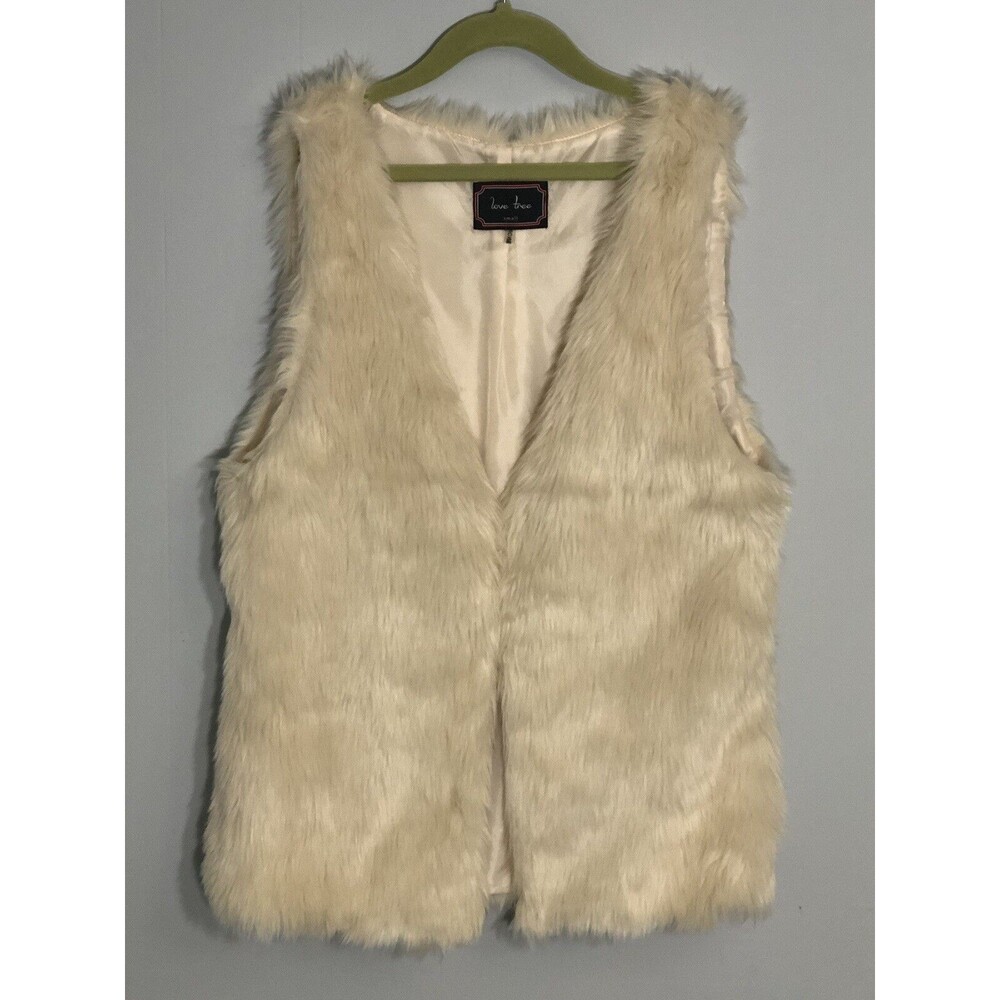 Love Tree Faux Fur Vest Size Small S Cream Women’s Boho Hippie Western EUC